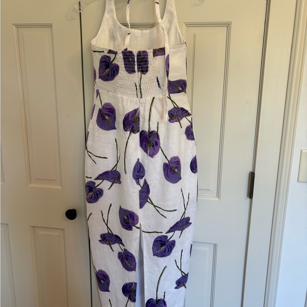 Reformation Yana Linen Dress Size 0 halter tie White and Purple Floral - Picture 5 of 6